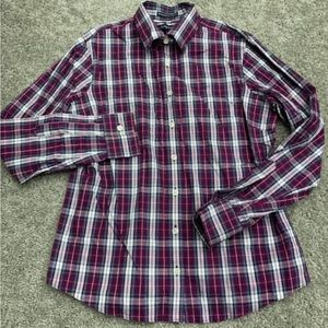 Land's End No Iron Pinpoint Oxford Button-Up Shirt Women's 4 Purple Plaid